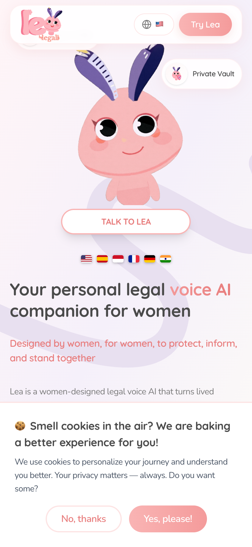 Lea — women-focused legal voice AI companion with app store and Google Play distribution — mobile
