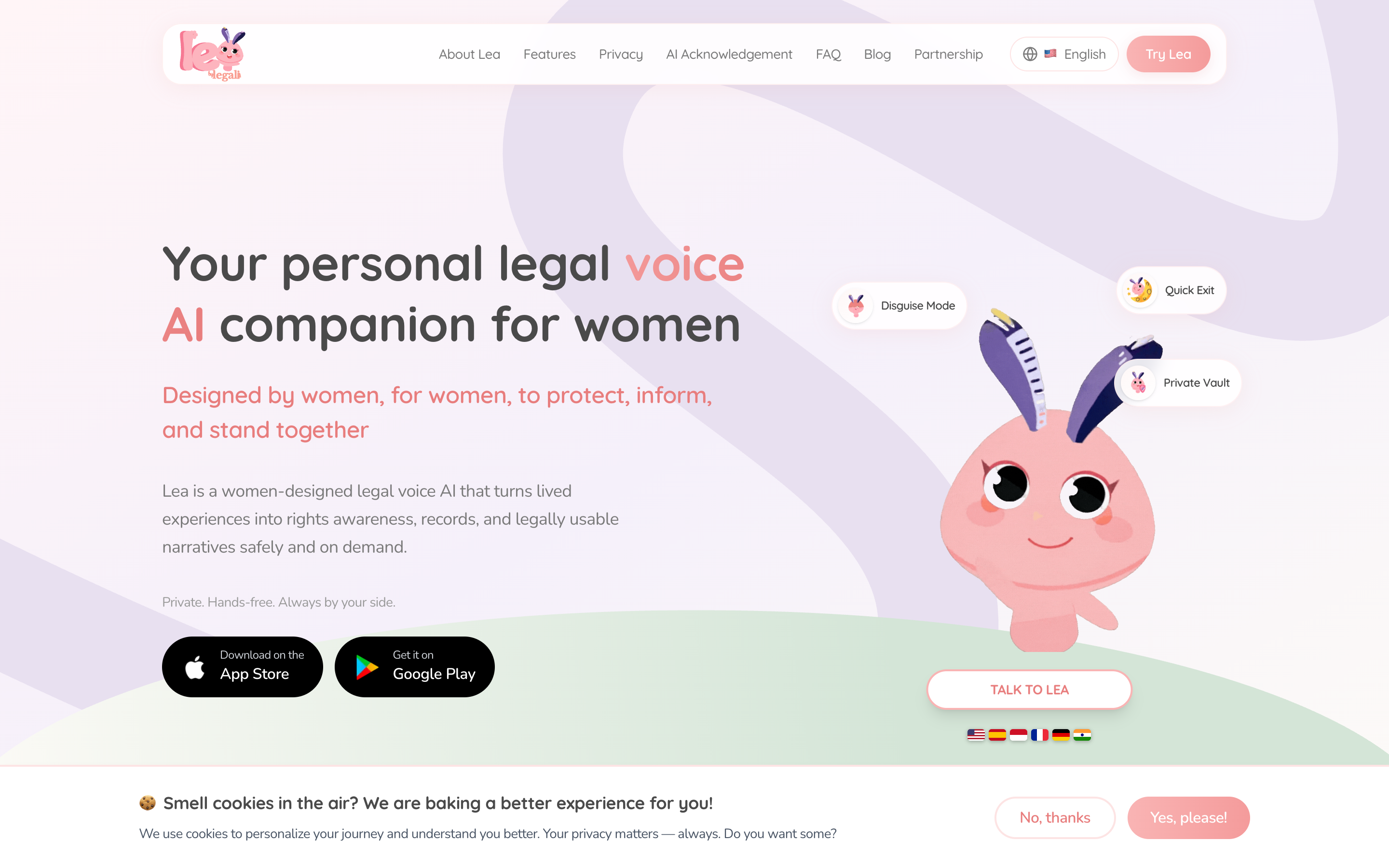 Lea — women-focused legal voice AI companion with app store and Google Play distribution