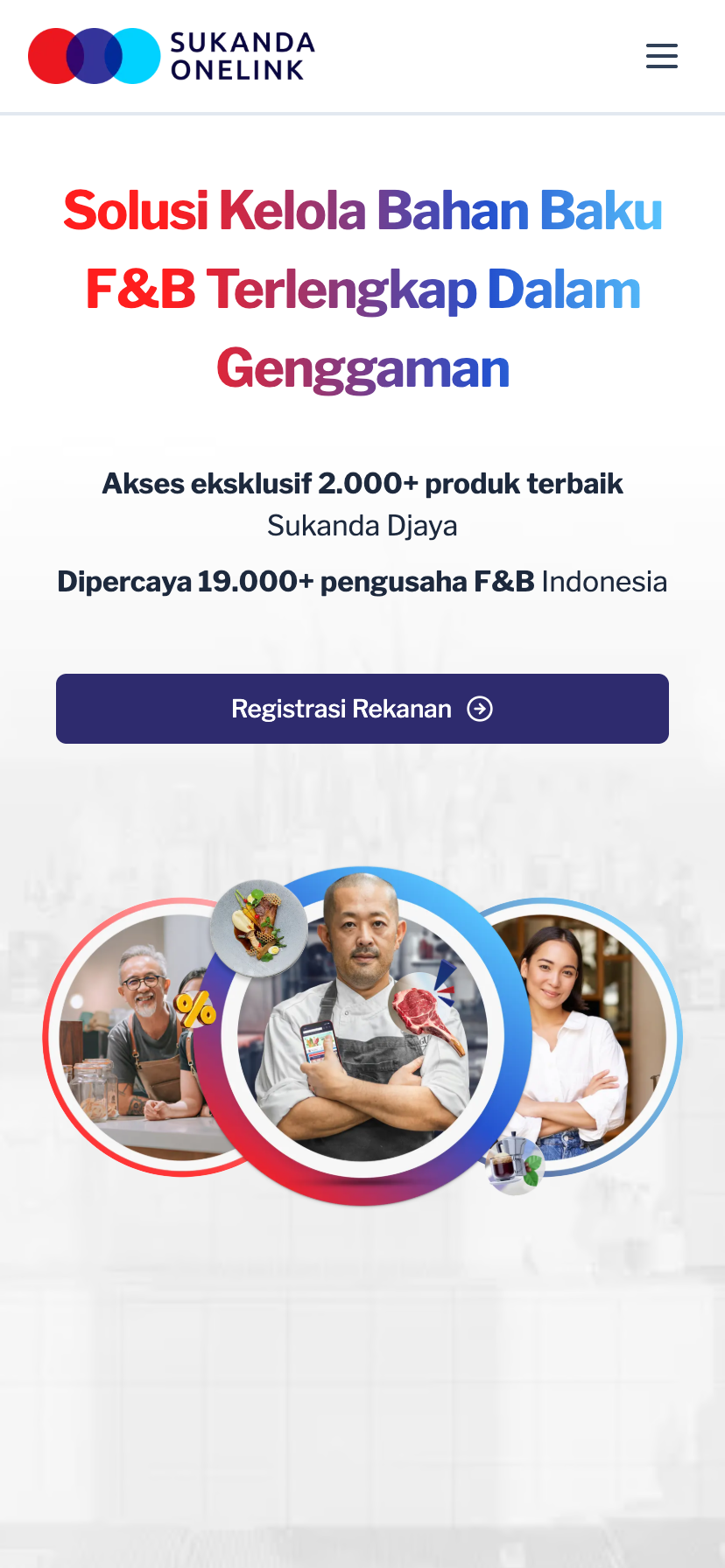 Sukanda Onelink homepage — F&B distributor landing — mobile