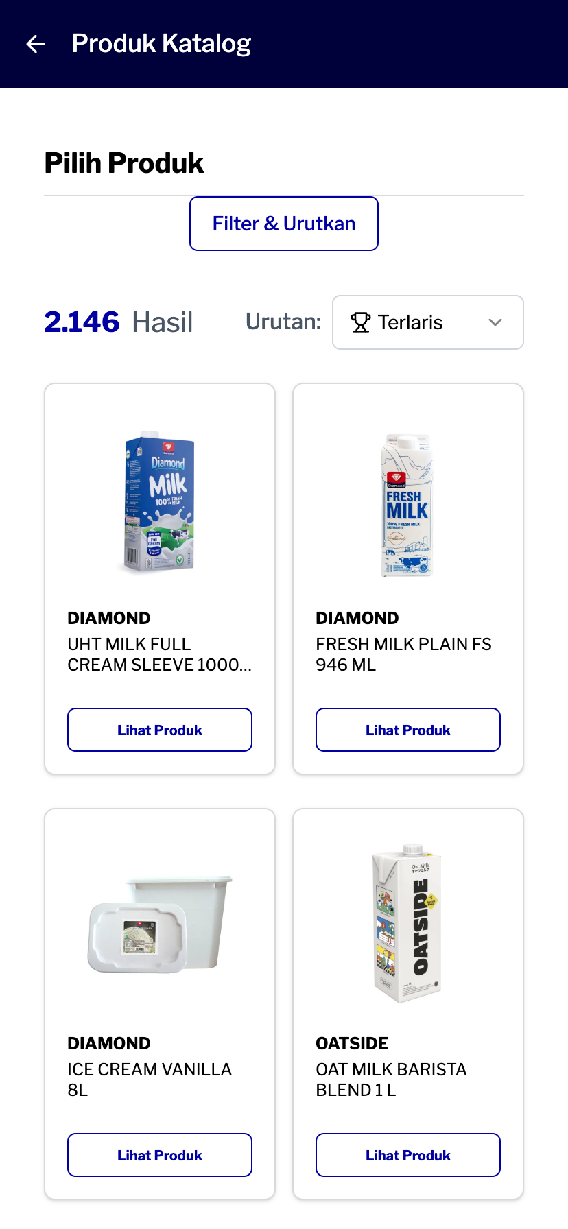 Sukanda Onelink product catalog with 2,133 SKUs across brands and categories — mobile