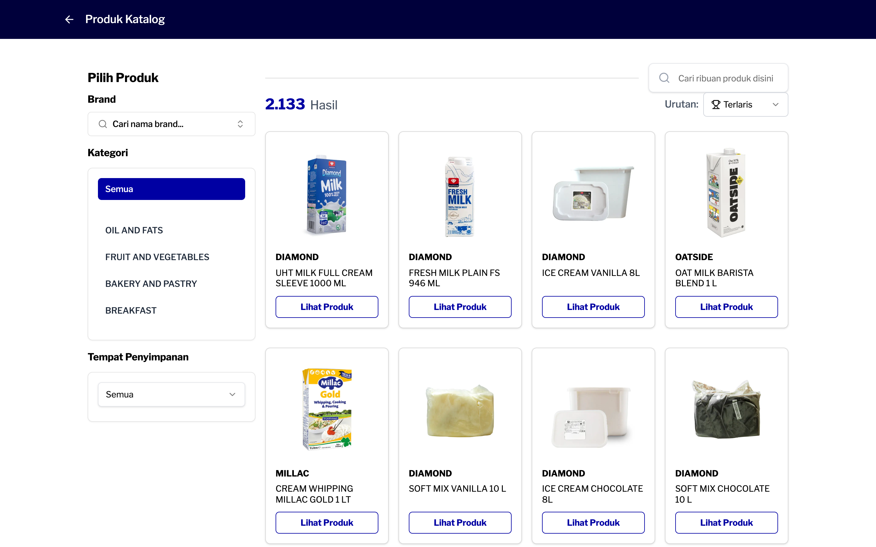 Sukanda Onelink product catalog with 2,133 SKUs across brands and categories