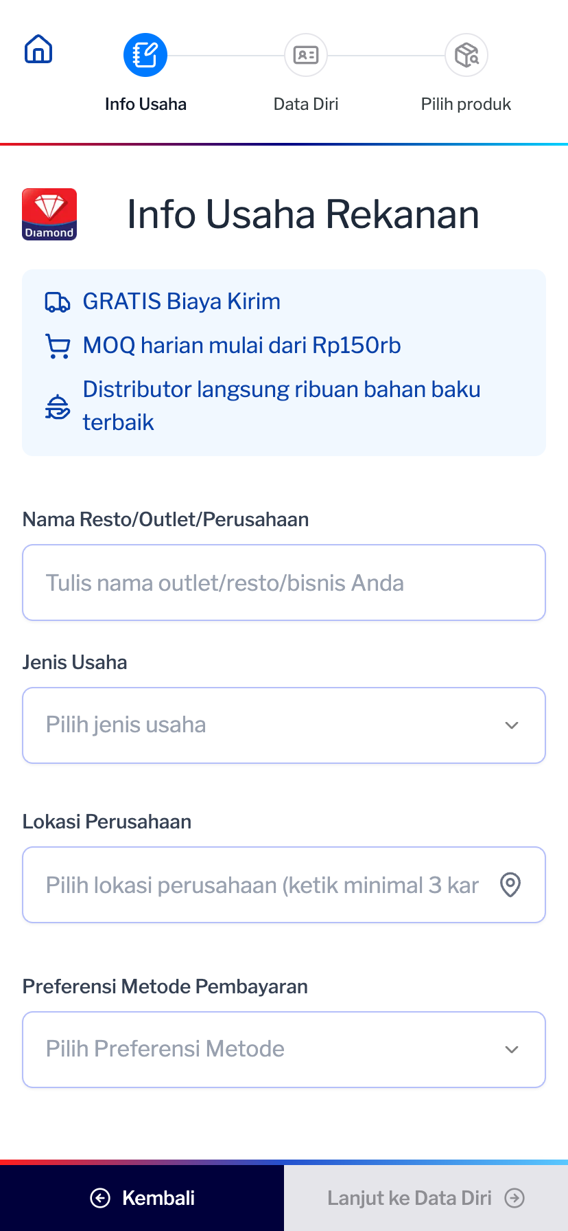 Sukanda Onelink partner registration multi-step form — mobile