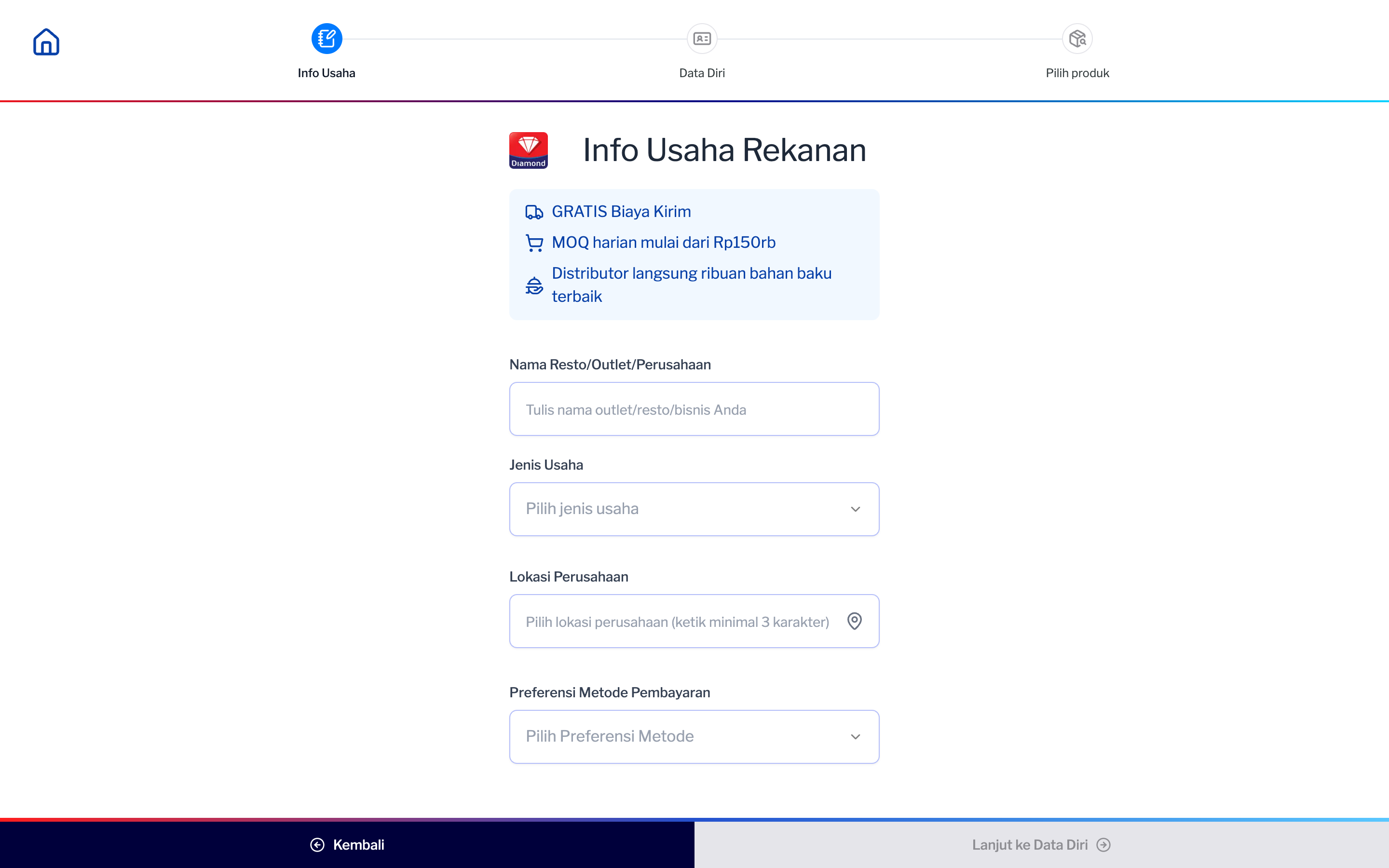 Sukanda Onelink partner registration multi-step form